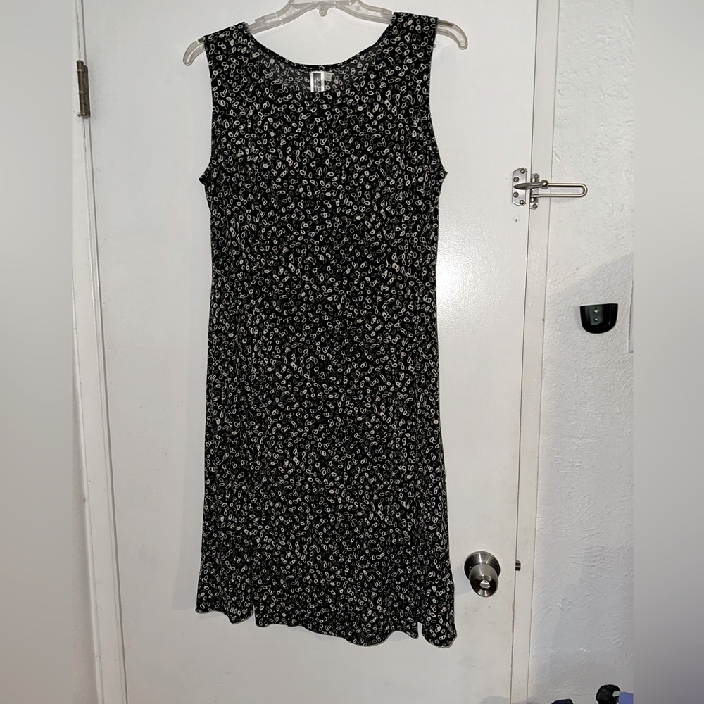 Black/green/brown printed polyester/spandex dress